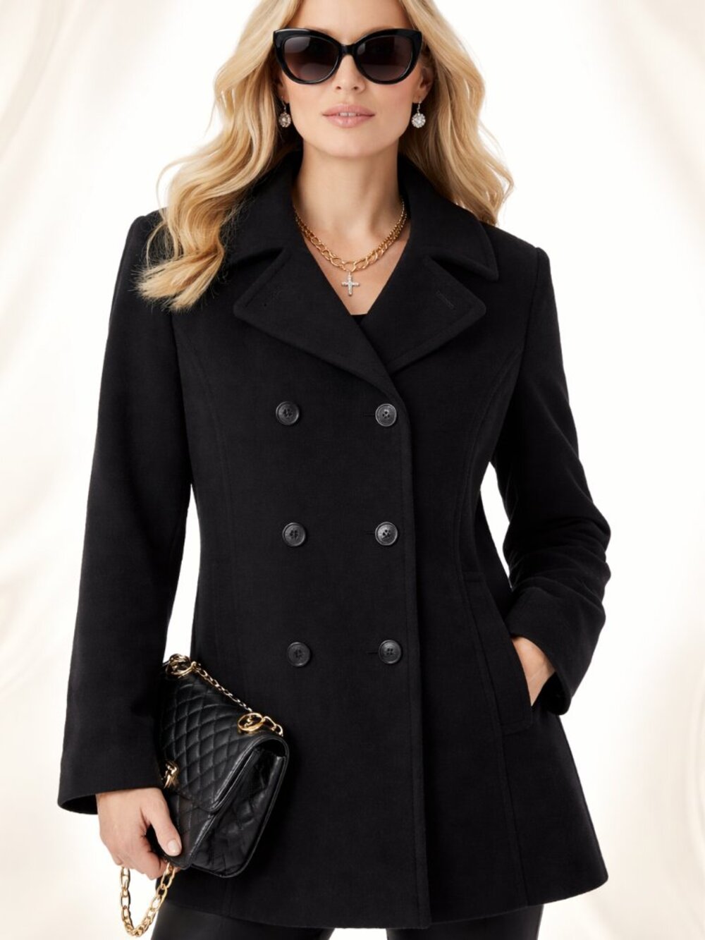 Herman Kay XL Peacoat Black Classic Collegiate Pea Coat